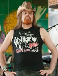 Michel Montecrossa wearing Spirit of Woodstock Festival T-Shirt